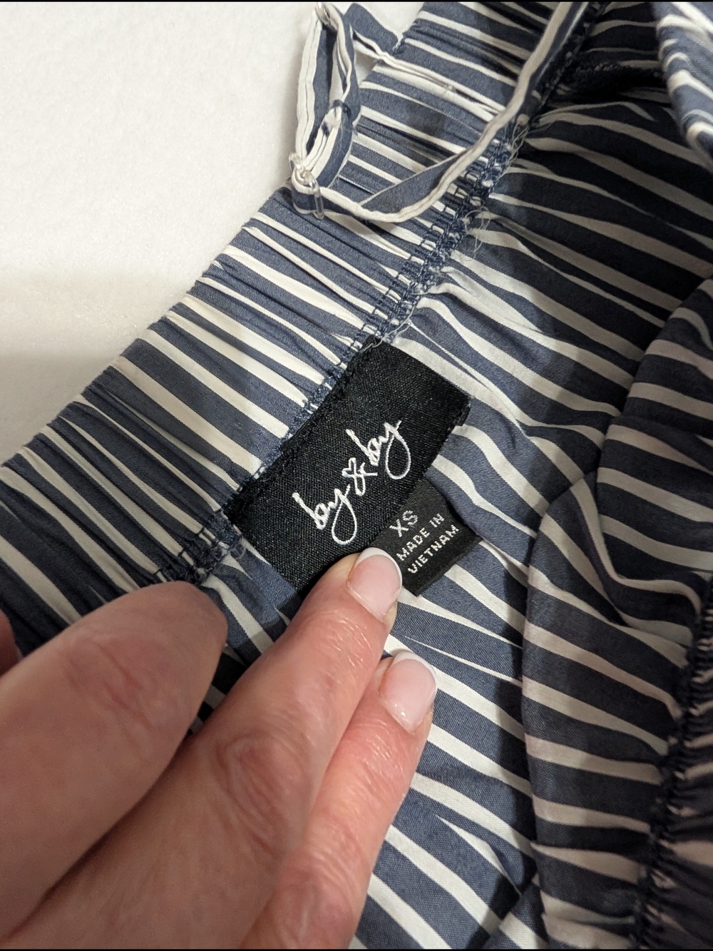by & by Navy and White Striped Off-Shoulder Blouse Babydoll - Picture 5 of 7